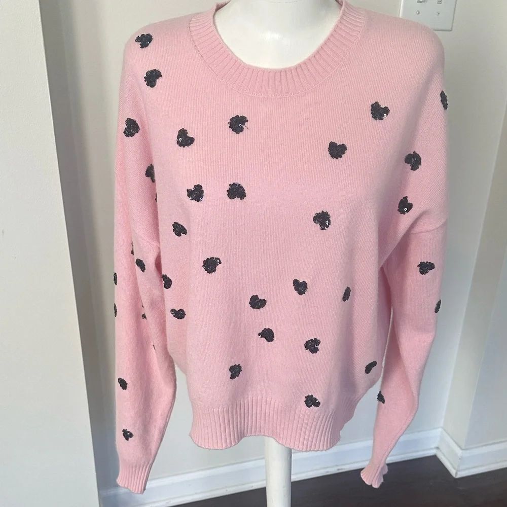 27 Miles Pink Cashmere Sequined Heart Sweater L